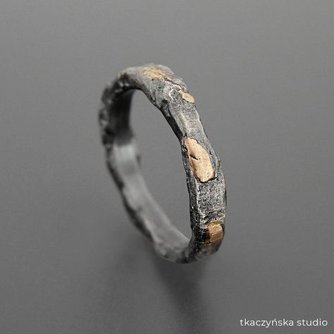 TkaczynskaStudio - Etsy Canada Brutalist Wedding, Texture Wedding, Rings Chunky, Molten Gold, Wedding Band Rings, Avant Garde Jewelry, Viking Wedding, Jasper Ring, Sterling Silver Wedding Rings