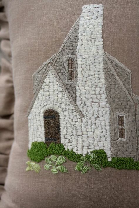 a A Stitch In Time, House Pillow, Needlepoint Stitches, House Quilts, Thread Painting, Creative Embroidery, Silk Ribbon Embroidery, Hand Embroidery Stitches, Brick House