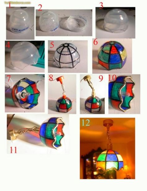 DIY Tiffany stained glass lamp Tiffany Lampshade, Dollhouse Lamp, Shade Tutorial, Dollhouse Diy, Dollhouse Miniature Tutorials, Doll Furniture Diy, Tiffany Lamp, Swag Lamp, Mini Doll House