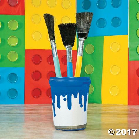 Brush made from broom & pool noodle- paint bucket from trash can wrapped in paper with painted "drip" Construction Vbs, Maker Fun Factory Vbs 2017, Prop Idea, Maker Fun Factory Vbs, Kids Church Rooms, Maker Fun Factory, Vbs Themes, Fun Factory, Vbs Ideas