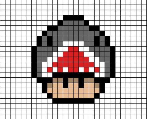 A pixel art template of a Mario mushroom themed as the shark from the film Jaws. Mario Mushroom Pixel Art, Rat Pixel Art, Pixel Art Mushroom, Mushroom Pixel Art, Mushroom Pixel, Modele Pixel Art, Graph Paper Drawings, Mushroom Head, Easy Pixel Art