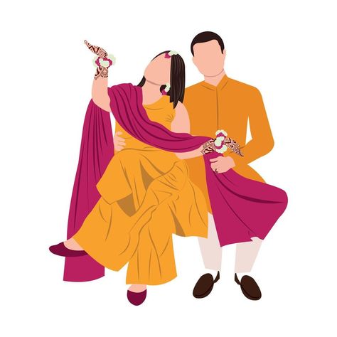 Wedding Elements Vector, Indian Couple Cartoon, Bride Caricature, Groom Cartoon, Caricature Wedding Invitations, Bride And Groom Cartoon, Wedding Couple Cartoon, Digital Wedding Invitations Design, Dress Posing