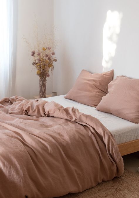 Dusty Rose Duvet Cover, Dusty Rose Bed, Pink Bedsheet, Blush Bedding, Unique Duvet Covers, Washed Linen Duvet Cover, Linen Comforter, Earthy Bedroom, Rose Bedding