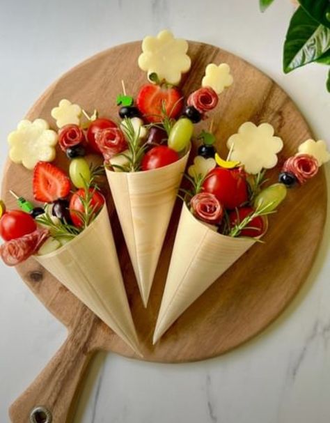 Flower Shaped Food, Cucumber Rose, Charcuterie Cones, Charcuterie Food, Colourful Food, Charcuterie Cups, Peaceful Evening, Plating Ideas, Food Decorating