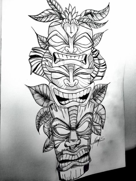 205+ Tiki Tattoo Ideas (2024) - TattoosBoyGirl Tiki Leg Tattoo, Tiki Totem Tattoo, Tiki Tattoo Hawaiian, Tiki Mask Tattoo, Tiki Tattoo Ideas, Tatoo 3d, Black Skulls Wallpaper, Tiki Tattoo, Left Arm Tattoos