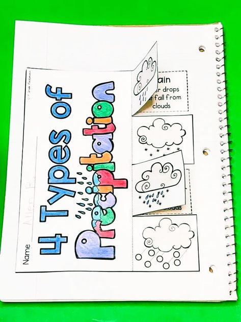 These weather science Interactive Notebook activities help solidify the weather concepts from our weather science lesson plan unit! Grab this here at 1stgradepandamania.com Water Cycle Activity, Water Cycle Activities, Lesson Plan Organization, Earth Science Lessons, Weather Vocabulary, Earth Projects, First Grade Lessons, Weather Science, Wheel Craft