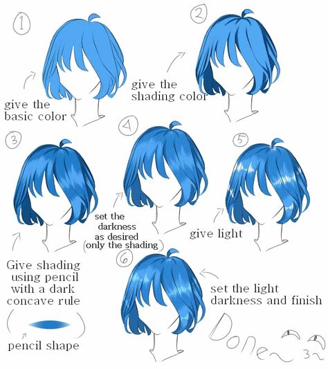 Easy Hair Shading Tutorial, Coloring Hair Tutorial Drawing, Cell Shading Hair, Anime Hair Rendering Tutorial, Anime Hair Lighting, Cel Shading Hair, Dark Purple Pallete Color, Simple Hair Shading, How To Color Anime Hair