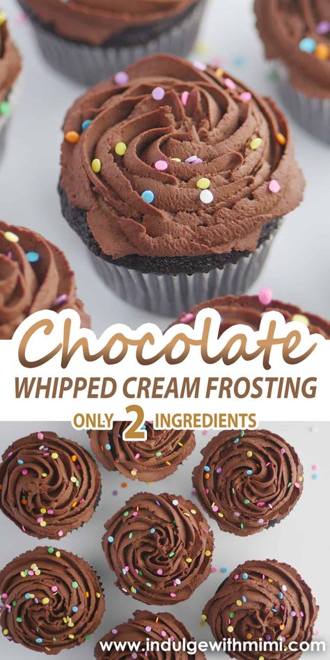 Real Chocolate Whipped Cream Frosting - Only 2 Ingredients - Indulge With Mimi Doughnut Fillings, Whipped Cream Icing Recipe, Diy Whipped Cream, Chocolate Whipped Cream Frosting, Whipped Chocolate Frosting, Whipped Cream Icing, Layered Cakes, Frosting Recipes Easy, Cake Rolls