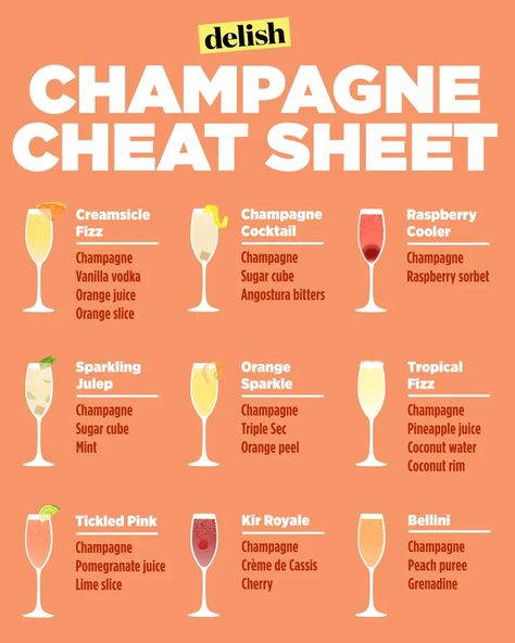 40 Best Champagne Cocktails - Easy Sparkling Wine Drink Recipes Types Of Drinks, Champagne Drinks, Decorações Com Comidas, Vanilla Vodka, Champagne Cocktail, Alcohol Drink Recipes, Triple Sec, Alcohol Recipes, Party Drinks