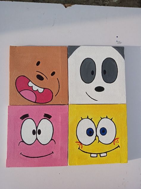 Cartoon canvas painting. DM on Instagram (hadia_artistic) to buy Simple Cartoon Paintings On Canvas, Character Paintings On Canvas, Easy Paintings To Draw, Cartoon Characters Paintings, Cartoon Paintings Easy Canvas, Simple Cartoon Paintings, Cartoons Painting, Cartoon Paintings Easy, Painting Ideas On Canvas Cartoon