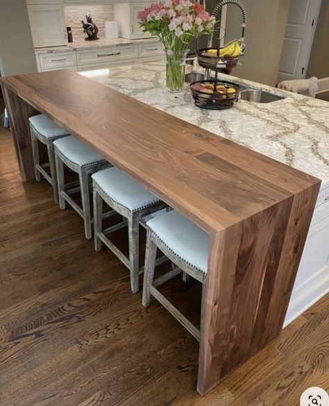 Wood Island Countertop, Kitchen Counter Island, White Cabinets White Countertops, Kitchen Bar Counter, Concrete Countertops White, Faucet Kitchen, Wall Decor Kitchen, Island Countertops, Organization Kitchen