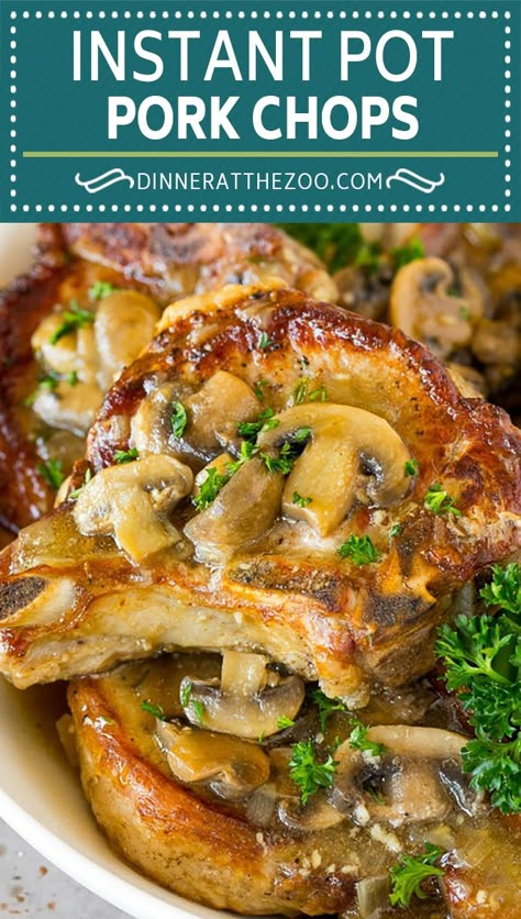 These Instant Pot pork chops are seared to golden brown perfection, then pressure cooked and covered in mushroom gravy. Pork Chops With Mushrooms, Pork Chops With Mushroom Gravy, Pressure Cooker Pork Chops, Optavia Diet, Instant Pot Pork Chops, Mushroom Pork Chops, Instant Pot Pork, Boneless Pork Chops, Mushroom Gravy