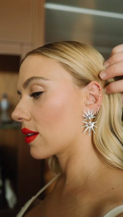 Celebrity Ear Piercings, Celebrity Piercings, Unique Ear Piercings, Chic Nail Designs, Florence Pugh, Natasha Romanoff, Elizabeth Olsen, Cannes Film Festival, Scarlett Johansson