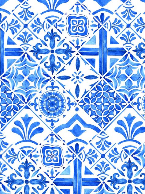 "Blue Watercolor Tile Collage" Sticker for Sale by ellagal18 Blue And White Spanish Tile, Printable Scrapbook Paper Blue, Portuguese Blue And White Tile, Greece Tiles Blue And White, Blue And White Portuguese Tiles, Collage Iphone Case, Collage Iphone, Printable Wall Collage, Collage Poster