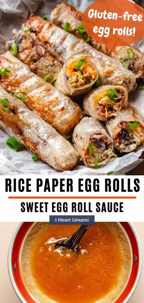 These Rice paper egg rolls are gluten-free and loaded with shredded cabbage. You can make these egg rolls with rice paper wrappers in oven, air fryer, or stovetop. Rice Paper Egg Rolls, Rolls With Rice Paper, Rice Paper Egg, Air Fryer Spring Rolls, Gluten Free Egg Rolls, Rice Wrappers, Rice Paper Recipes, Rice Paper Wrappers, Oven Air Fryer