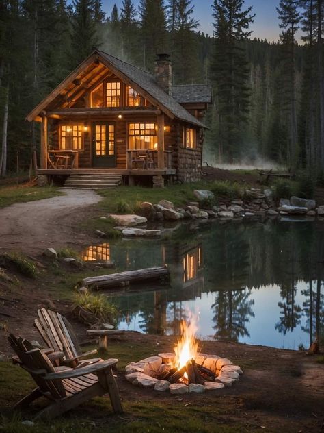 Small Cabin Exterior, Cozy Cabin Aesthetic, Cabin On The Lake, Cabin Coffee, Forest Homes, Michigan Cottage, A Frame Cabin Plans, Small Cabins, Cabin Aesthetic