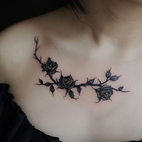 Under Collar Bone Tattoos, Flower Vine Tattoos, Goth Tattoo, Bone Tattoos, Stylish Tattoo, Dark Elegance, Vine Tattoos, Gothic Tattoo, Detailed Tattoo