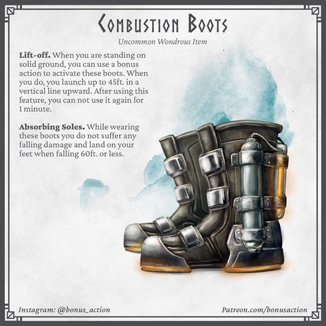 Tim on Instagram: “Spent a bit of time on these and I just realized I basically made the boots that Baptiste from Overwatch has... oh well 😅 Enjoy! . Made…” Warforged Dnd, Dnd Dm, Magic Armor, Dnd Magic, Dnd Items, Dungeons And Dragons 5e, D D Items, Writing Fantasy, Dnd Dragons