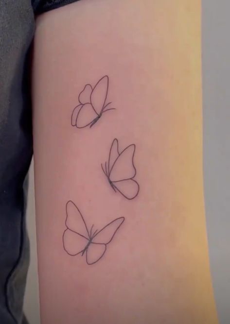 Butterfly Tattoo Thigh, Three Butterflies Tattoo, Around Arm Tattoo, Cute Matching Tattoos, Butterfly Tattoos For Women, Elbow Tattoos, Small Pretty Tattoos, 1 Hotel, Sunflower Tattoos