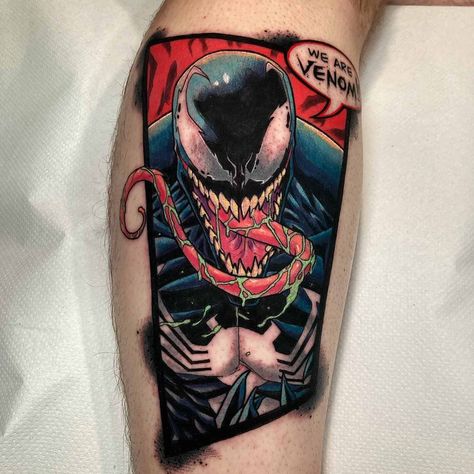 Venom Back Tattoo, Marvel Venom Tattoo, Small Venom Tattoo, Spiderman Venom Tattoo, Comics Tattoo Ideas, Venom Tattoo Design, Venom Tattoo Ideas, Venom Tattoos, New Age Tattoo