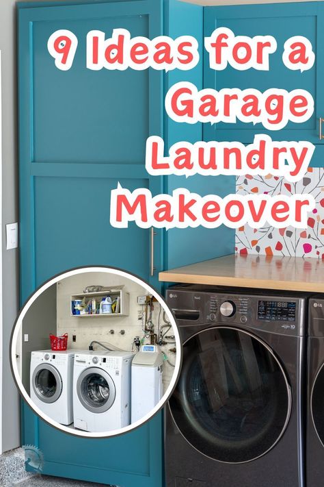 Give your laundry area a makeover with these 9 ideas to make a garage laundry beautiful and functional. Small space laundry ideas that work. #anikasdiylife Garage Laundry Room Organization, Laundry Space In Garage, Garage Into Laundry Room, Laundry In The Garage, Garage Utility Area, Laundries Room Ideas, Laundry Mirror, Garage Washer And Dryer Spaces, Laundry In The Garage Ideas