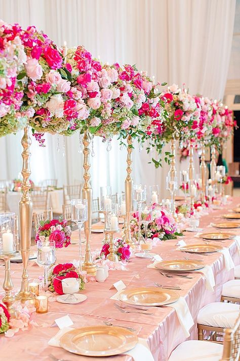 Classy Elegant Hot Pink, Blush and Gold wedding at Matthews Manor  in Birmingham Alabama www.magnoliavineevents.com Hot Pink Wedding Flowers, Fuschia Wedding, Pink Wedding Receptions, Classy Wedding Decor, Blush And Gold Wedding, Gold Wedding Reception, Hot Pink Weddings, Pink Wedding Inspiration, Birmingham Wedding