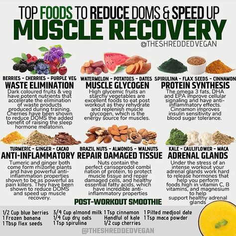 Plant based muscle recovery foods -  @theshreddedvegan - Follow @plantbased.community for more info and be part of the... Muscle Recovery Foods, Food For Muscle Growth, Heathly Recipes, Recovery Food, Starchy Vegetables, Instagram Guide, Muscle Recovery, Summer Body, What To Eat