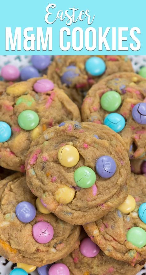 Make Easter M&M Cookies for spring! This is the best pudding cookie recipe filled with Easter M&Ms and pastel sprinkles. They're the perfect Easter treat! via @crazyforcrust Cookies For Spring, Easter M&ms, Pudding Cookies Recipes, Easter Cookie Recipes, Crazy For Crust, M M Cookies, Easter Desserts Recipes, Pudding Cookies, Slow Cooker Desserts