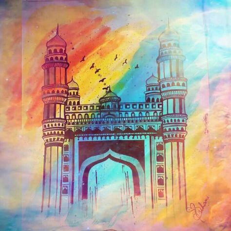 CHAR minar Hyderabad drawing colour full drawing Colour Full Drawing Ideas, Hyderabad Drawing, Colour Full Drawing, Hyderabad Painting, Char Minar, Freedom Drawing, Full Drawing, Colour Full, Easy Doodle