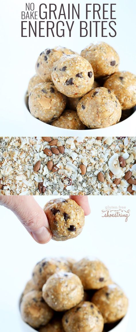 These no bake grain free energy bites are made with healthy, whole food ingredients, but no oats. The perfect on the go grain free snack! Breakfast Ideas Kids, Grain Free Snacks, Grain Free Bread, Dog Treats Grain Free, Grain Free Diet, Grain Free Desserts, Grain Free Dog Food, Grain Free Granola, Grain Free Recipes