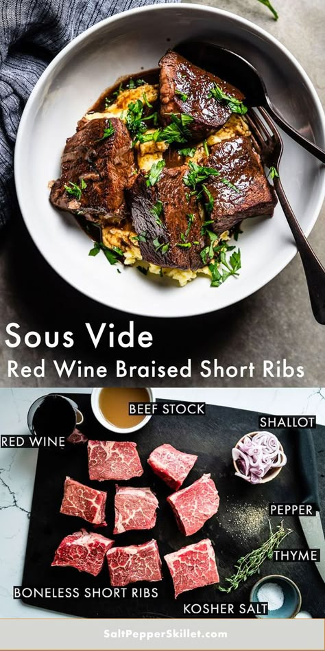 Red Wine Braised Short Ribs, Wine Braised Short Ribs, Sous Vide Vegetables, Boneless Short Ribs, Boneless Beef Short Ribs, Short Ribs Recipe, Sous Vide Recipes, Braised Short Ribs, Sous Vide Cooking