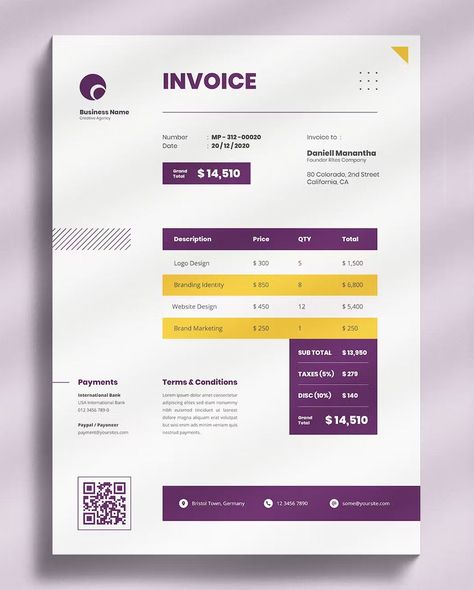 Digital Agency Invoice Template AI, EPS, PDF, PSD Corporate Stationery, Invoice Design, Graphic Design Photoshop, Print Layout, Digital Agency, Invoice Template, Brand Marketing, Creative Agency, Design Agency