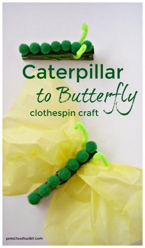 Butterfly Craft For Kids, Fuzzy Caterpillar, Caterpillar To Butterfly, Butterfly Ideas, Caterpillar Craft, Insect Crafts, Butterfly Craft, Bug Crafts, The Very Hungry Caterpillar