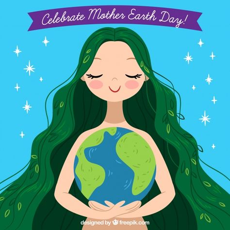 Hand drawn background celebrate mother earth day  Free Vector Mother Earth Drawing, Earth Drawing, Earth Day, Mother Earth, The Earth, Hand Drawn, Green, Hair