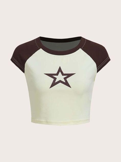 Y2k School Outfits, Y2k Shirts, Denim Top Women, Shoes Outfit Fashion, Brown Shirt, Shirt Png, Star Top, Women T Shirts, Print Tee