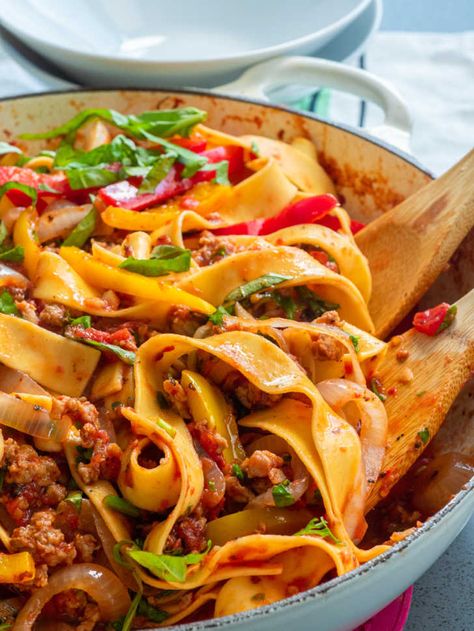 Italian Drunken Noodles | 12 Tomatoes Drunken Pasta Pioneer Woman, Drunken Italian Sausage Noodles, Drunken Italian Noodles Recipe, Italian Drunken Noodles Sausages, Drunken Noodles Italian, Drunken Italian Noodles, Italian Drunken Noodles Recipe, Drunken Pasta, Macaroni Dishes