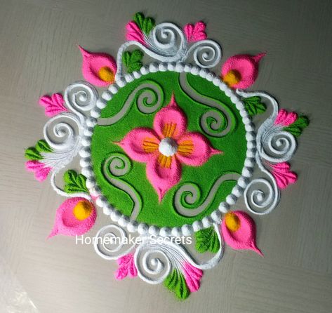 More videos on Homemaker secrets youtube channel Bubble Wrap Art, Choti Diwali, New Year Rangoli, Dot Rangoli, Daily Rangoli, Rangoli Border, Rangoli Borders, Diwali Craft, Small Rangoli