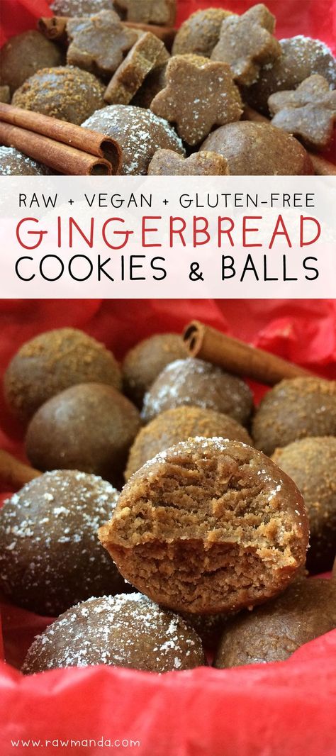 Raw Gingerbread Cookie Recipe (Vegan,Gluten-Free) -  Perfect delicious treat for staying healthy during the holidays. @rawmanda Healthy Vegan Dessert, Deserturi Raw Vegan, Gluten Free Gingerbread Cookies, Gingerbread Cookie Recipe, Vegan Cookies Recipes, Ginger Bread Cookies Recipe, Raw Desserts, Vegan Christmas, Gingerbread Cookie