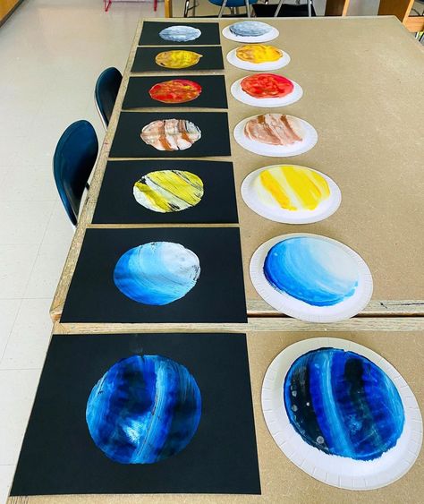 Having too much fun!!! Paper plate monoprints inspired by the planets. 🌏🪐🌑✨ | Instagram Galaxy Art Project, Planets Activities, Space Art Projects, Space Week, Camp Projects, Planet Crafts, Space Activities For Kids, Space Preschool, Space Crafts For Kids