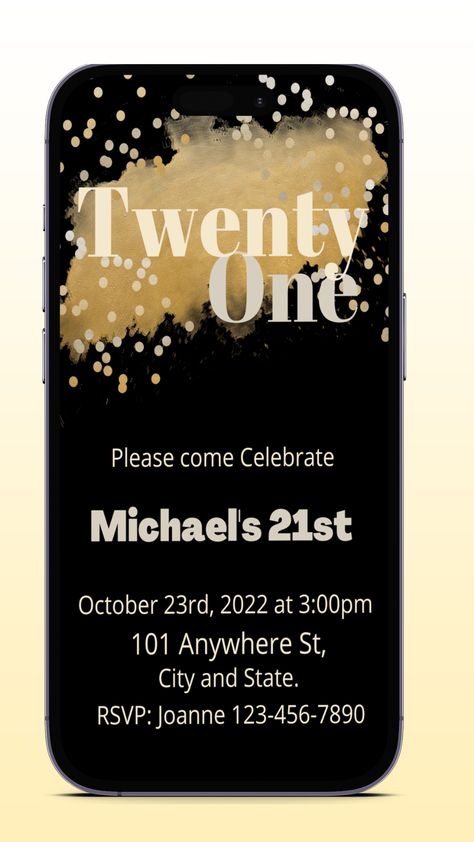 21st Birthday Invitations Templates, Gold 21st Birthday, 21st Invitations, Guys Birthday, Twenty First Birthday, Birthday Evite, Mens Birthday, 21st Birthday Invitations, 29th Birthday