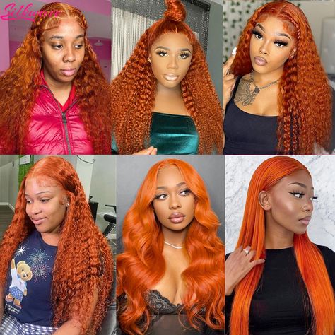 Orange Ginger Human Hair Wigs Deep Wave 13x6 Hd Lace FronLal Wig 13x4 WaLer Wave Lace FronL Colored Colored Curly Wig, Wigs Deep Wave, Ginger Wig, Hd Lace Frontal, Curly Human Hair Wig, Deep Curly, Gala Dinner, Straight Wig, Deep Wave