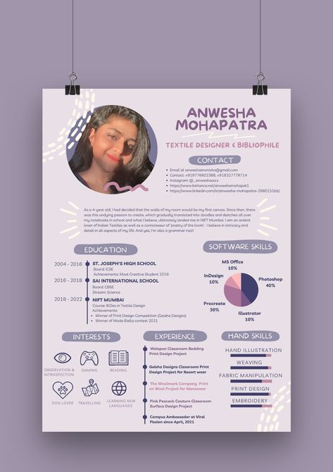 Creative Resume projects | Photos, videos, logos, illustrations and branding on Behance Unique Resume Design, Graphic Designer Resume Template, Resume Design Inspiration, Cv Ideas, Cv Portfolio, Artist Resume, Visual Resume, It Cv, Unique Resume