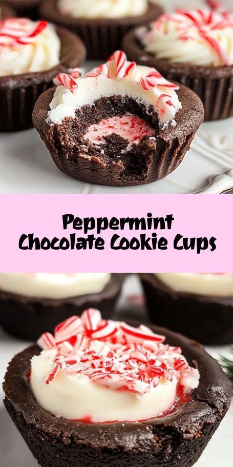 Chocolate Peppermint Cookie Cups - Holiday Dessert Delight Delight in the festive goodness of Chocolate Peppermint Cookie Cups. Perfect for holiday baking, these treats blend rich chocolate and refreshing peppermint, making them an irresistible sweet for any occasion. Pepermint Cookies, Chocolate Cookie Cups, Peppermint Oreos, Hot Chocolate Cookies Cups, Peppermint Cookie, Peppermint Dessert, Chocolate Christmas Cookies, Chocolate Peppermint Cookies, Peppermint Chocolate