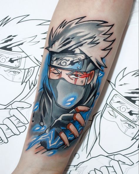 Kakashi Reference, Kakashi Tattoo, Naruto Tattoos, Chicano Tattoos Sleeve, Gamer Tattoos, Tattoo Anime, Nerd Tattoo, Movie Tattoos, Naruto Tattoo