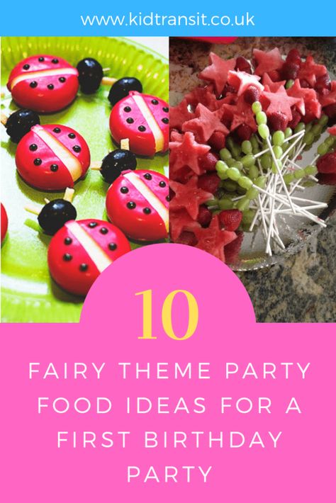 How to create 10 party food and drink ideas for a fairy theme first birthday party. Fairy Party Food Ideas For Kids, Fairy Picnic Ideas, Enchanted Fairy Birthday Party Ideas, My Fairy First Birthday Food, Daisy Themed Birthday Party Food, Fairy Birthday Party Food Ideas, Fairy Garden Theme Party Food, Toddler Fairy Birthday Party, First Birthday Party Foods