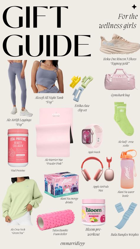 Creating a perfect guide for all wellness girlies!! Perfect guide for teenage or college girl. Workout Christmas Gifts, Wellness Girl Gift Guide, Yoga Gift Basket, Wellness Wishlist, Family Vision, Pilates Girl, Roller Workout, Sleep Gifts, Girls Gift Guide