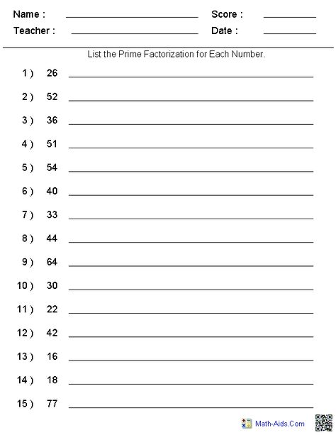 Factors Worksheets | Printable Factors and Multiples Worksheets Prime Numbers Worksheet, Prime Factorization Worksheet, Finding Factors, Prime Factors, Maths Notes, Math Hacks, Least Common Multiple, Factors And Multiples, Prime Factorization