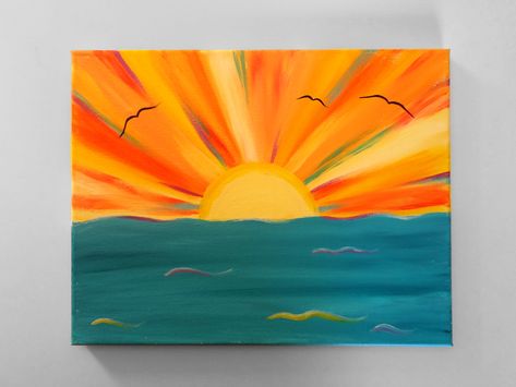 Dollar Painting, Decorative Drawing, Direct Painting, Watercolor Pencil Art, Cute Easy Paintings, Sunset Canvas Painting, Ocean Sunrise, Acrylic Art Projects, Sun Painting