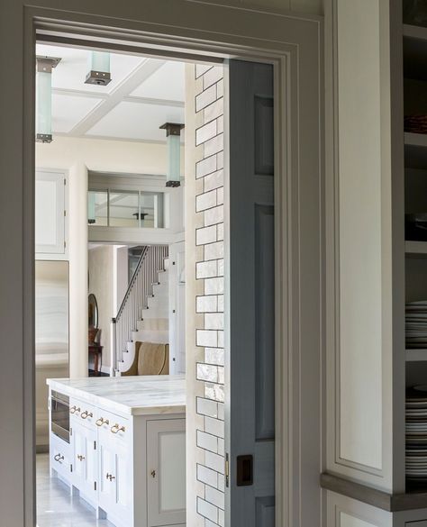 Taking in all the details of the family kitchen in this Bridgehampton Estate... ⁠ The butler's pantry is a transition space to the service… | Instagram Pantry Wallpaper, Historical Concepts, Butler’s Pantry, Family Kitchen, Butler's Pantry, Concept Architecture, Pantry, Architecture