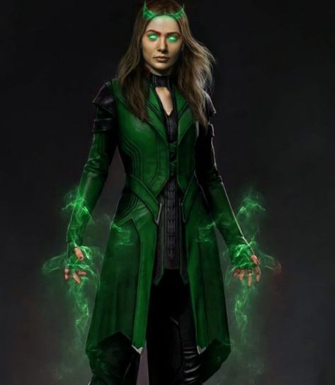 Scarlet Witch Green Powers, Wanda Maximoff Powers Green, Green Powers, Power Visuals, Fantasy Universe, Superhero Suits, Fantasy Outfits, Queen Of, Fandom Outfits